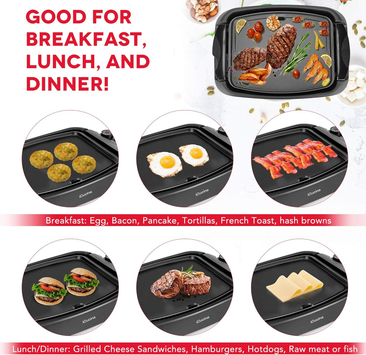 1000 Watt Non-Stick Electric Griddle W11713