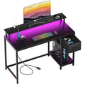 Black Gaming Desk with LED Lights and Drawer S390