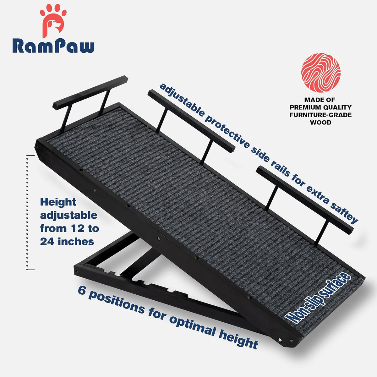 Adjustable Pet Ramp with Non Slip Traction Mat, Safety Side Rails, Black, Pack of 2 V924044