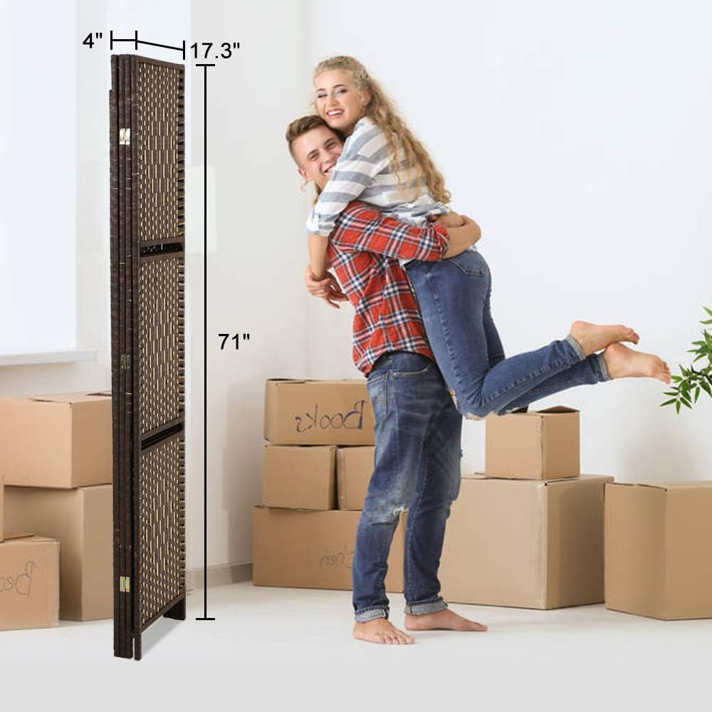 6 FT Tall Extra-Wide Folding Privacy Partition with 2 Shelves Brown H58945