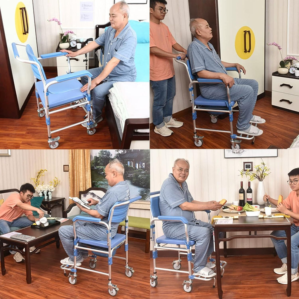 Rolling Showerchair with Built-in Toilet, 4 Wheel Brakes N297