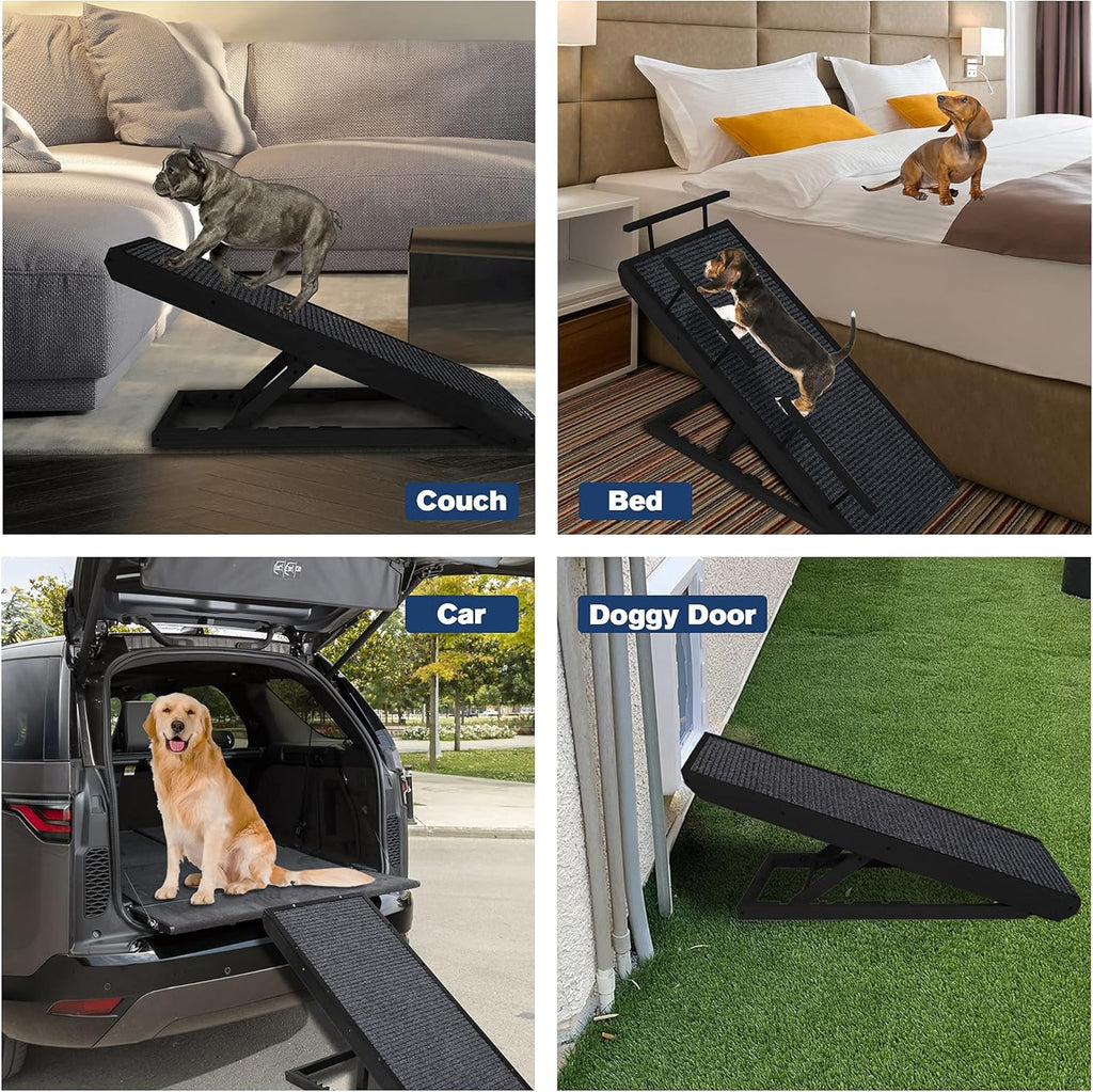 Adjustable Pet Ramp with Non Slip Traction Mat, Safety Side Rails, Black, Pack of 2 V924044