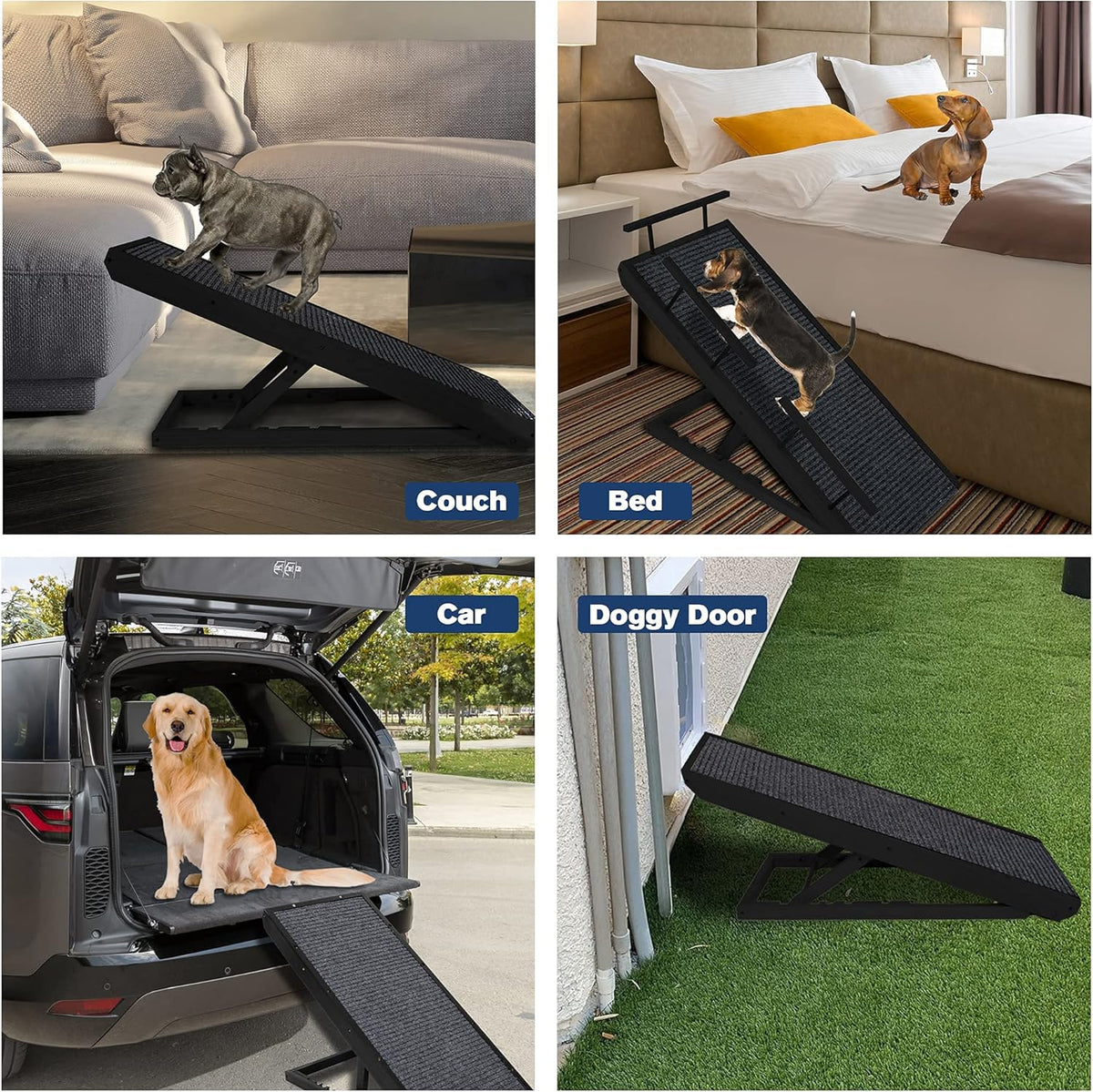 Adjustable Pet Ramp with Non Slip Traction Mat, Safety Side Rails, Black, Pack of 2 V924044