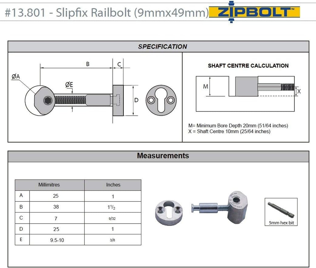 5 Pack Slipfix Railbolt J788296