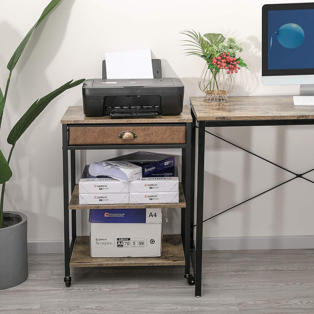 3 Tier Printer Stand with Storage Drawer and Wheel J2268