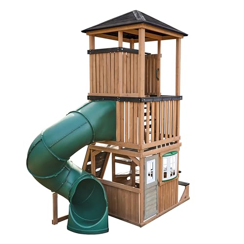 Three-Story Wooden Outdoor Playhouse with Slide A60998