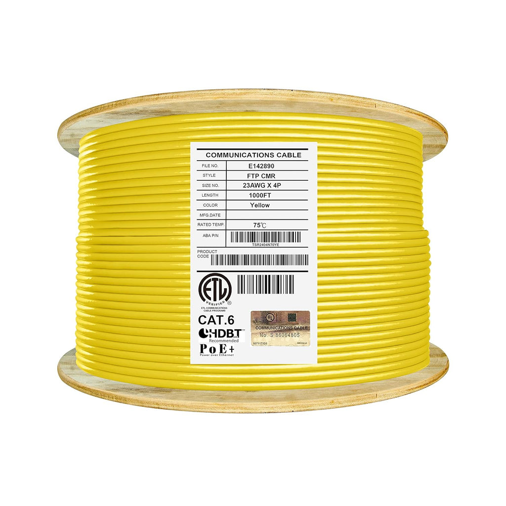 Cat6 Shielded Riser 1000ft F/UTP 23AWG Solid Bare Copper Ethernet Cable Reel Orange A7896