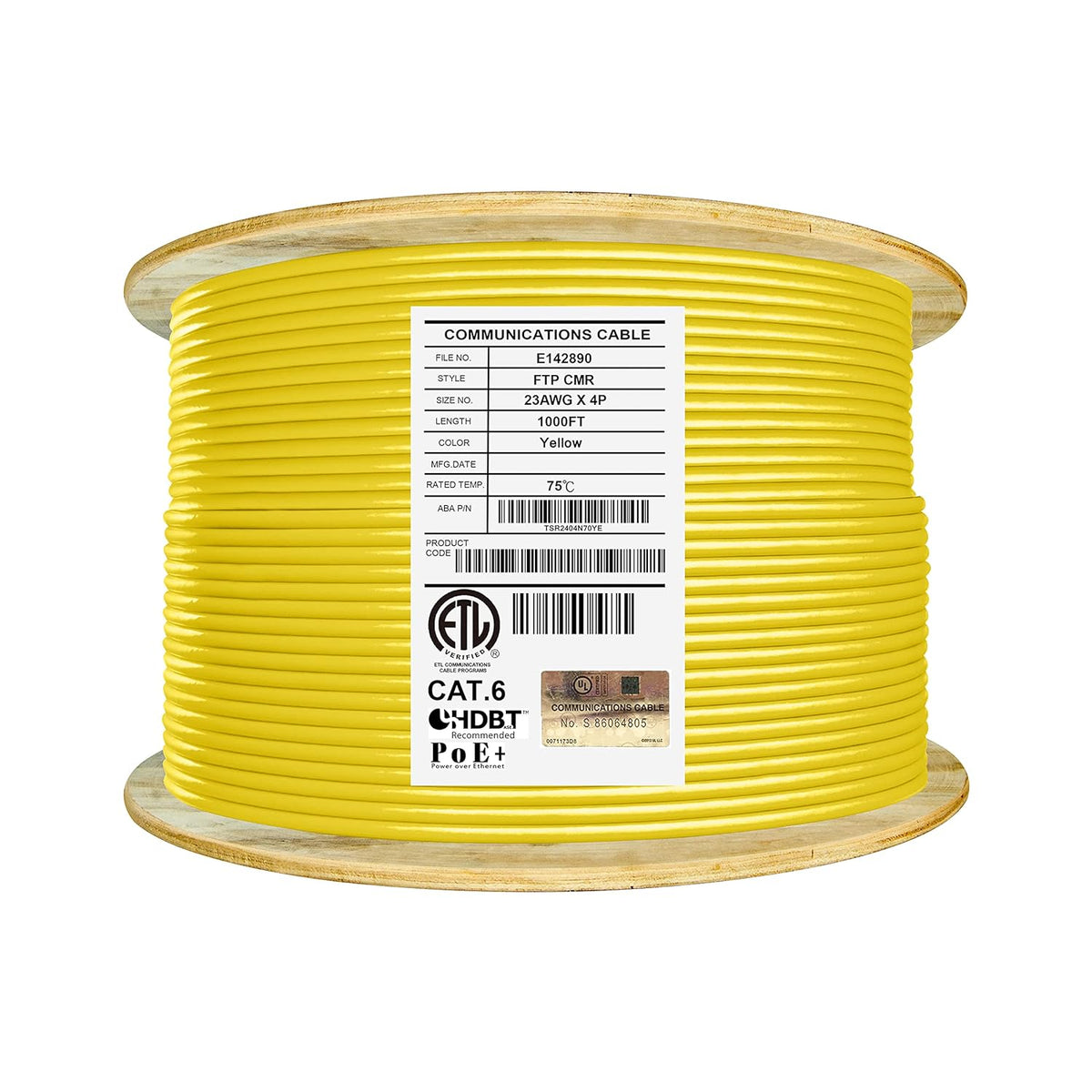 Cat6 Shielded Riser 1000ft F/UTP 23AWG Solid Bare Copper Ethernet Cable Reel Orange A7896