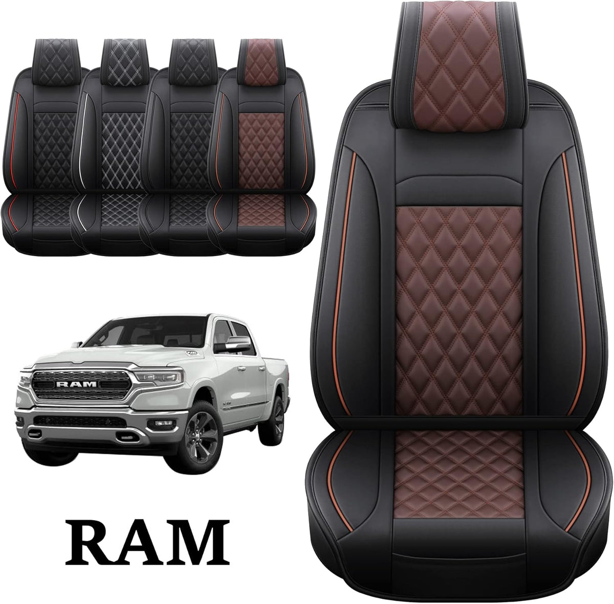Waterproof Synthetic Leather Seat Covers 5PCS Full Set Black Brown F5261