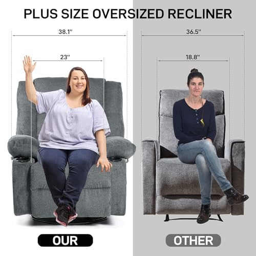 Recliner Chair Massage Fabric Recliners with Heated, 360 Degree Swivel Single Sofa with Cup Holders and Side Pockets Rocking Chair X93338