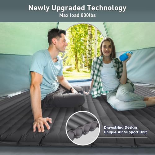 Double Sleeping Pad, 4" Ultra-Thick Self Inflating Camping Pad 2 Person with Pillow Built-in Foot Pump I5176
