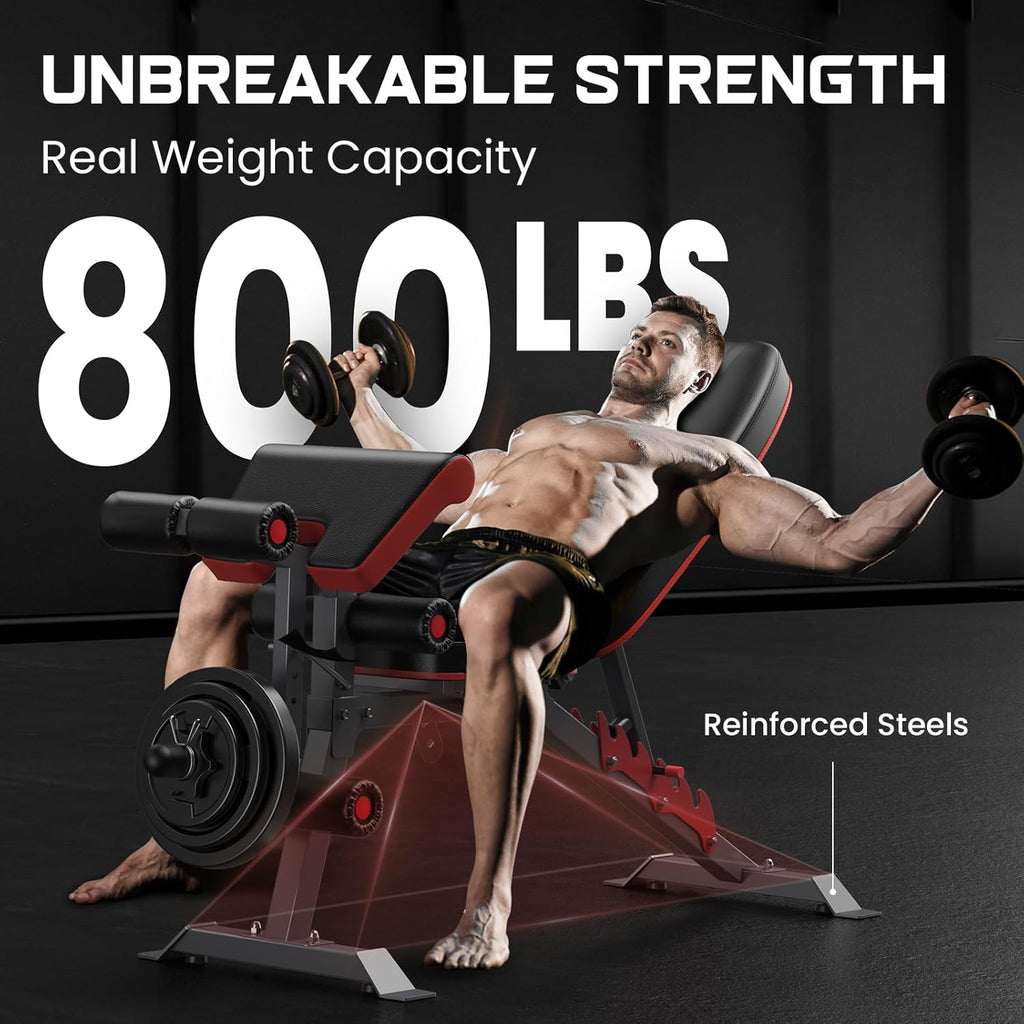 800lbs Load Adjustable Weight Bench with Leg Extension and Preacher Pad Q592175
