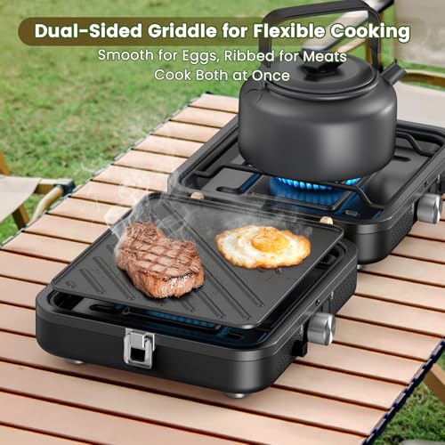 2-Burner Portable Propane Camp Stove with Griddle and Carrying Bag Y589