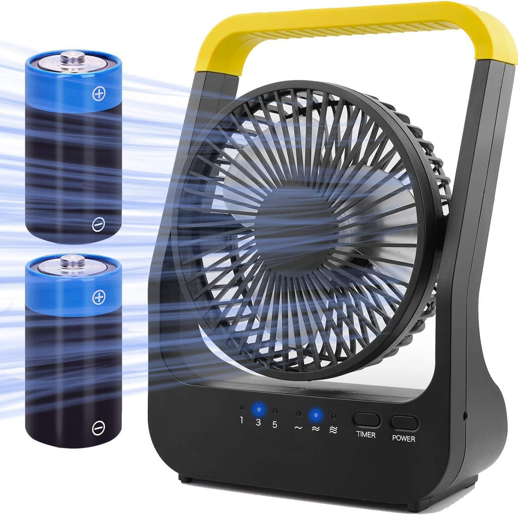 Battery Operated Fan, Portable Desk Fan with Timer, 3 Speeds, 180° Rotation R2424