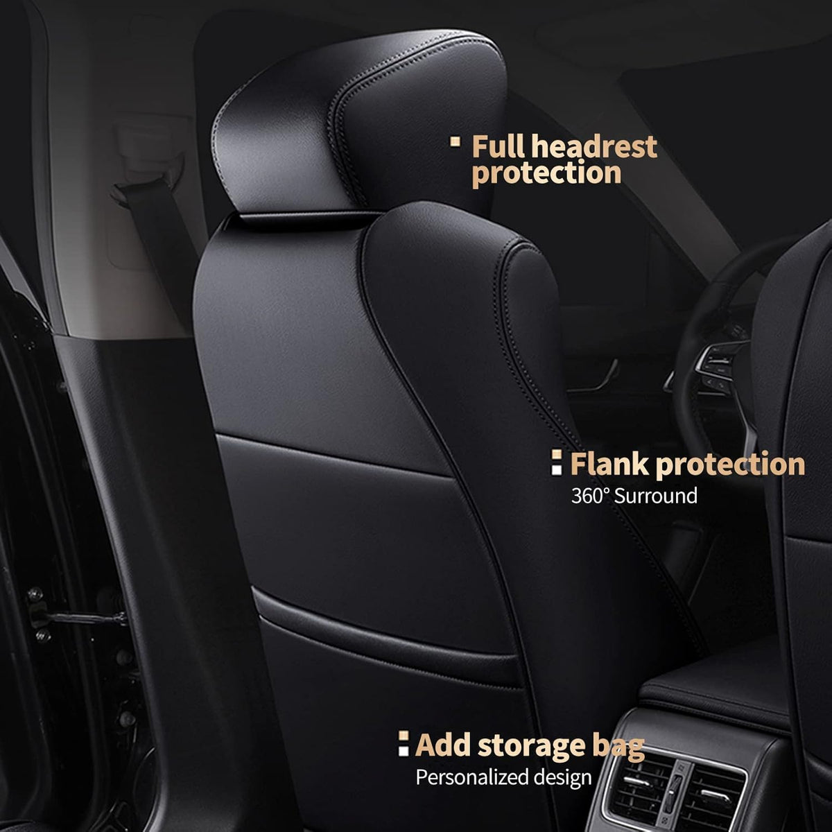 Faux Leather Car Seat Covers Full Set Black U891