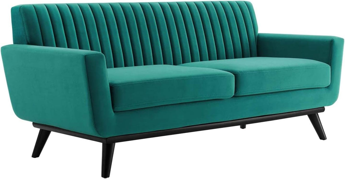 Teal Performance Velvet Channel Tufted Loveseat Q2197