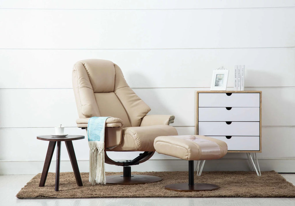 Beige and Brown Recliner Chair with Ottoman S4441