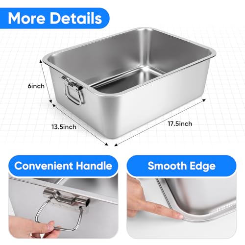 Stainless Steel Litter Box with Handle, 17.5" L x 13.5" W x 6" H, Non Stick Smooth Surface A65637
