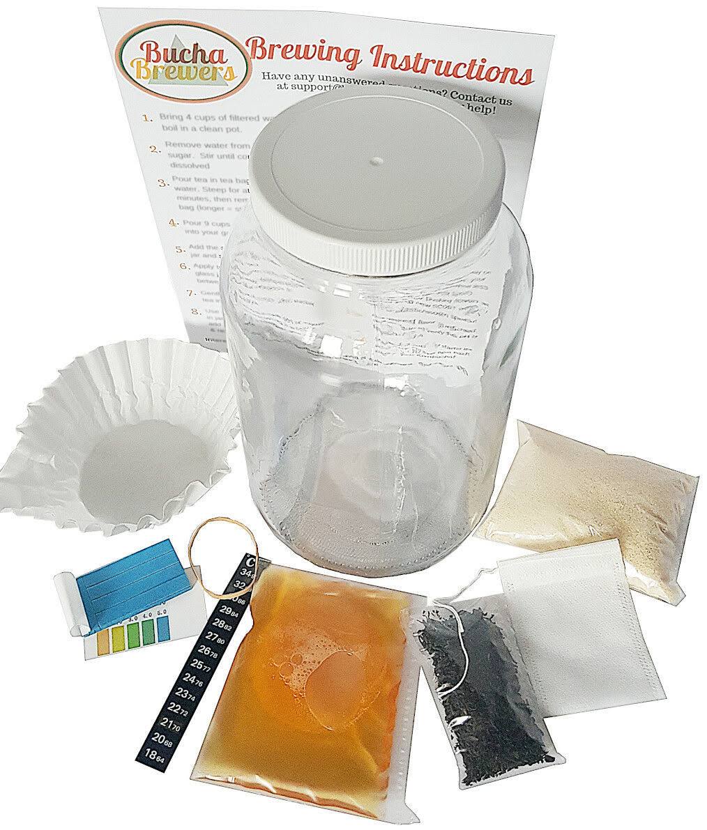 Kombucha Starter Kit with SCOBY, Starter Tea, Organic Sugar, Gallon Glass Jar with Lid P542