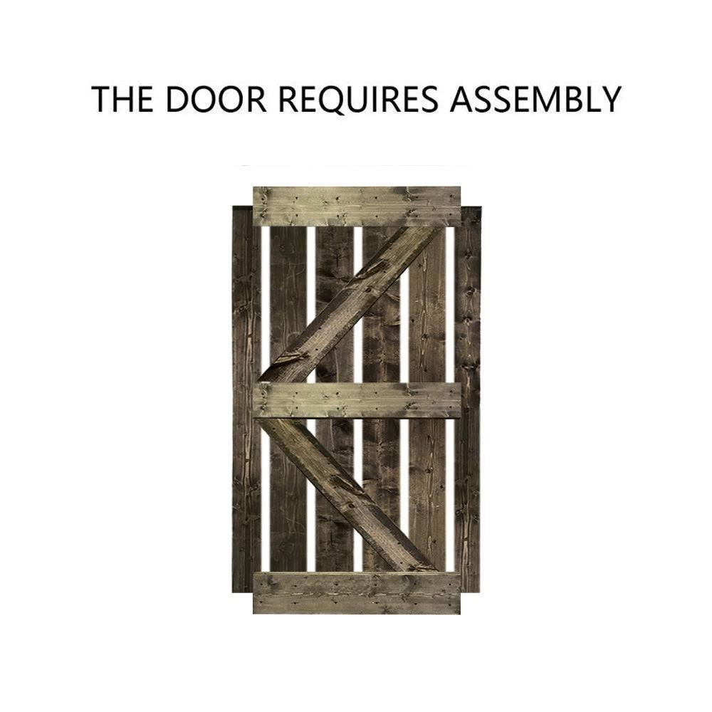 36 in. x 84 in. Gray Stained Knotty Pine Wood Interior Sliding Barn Door with Hardware Kit I1038