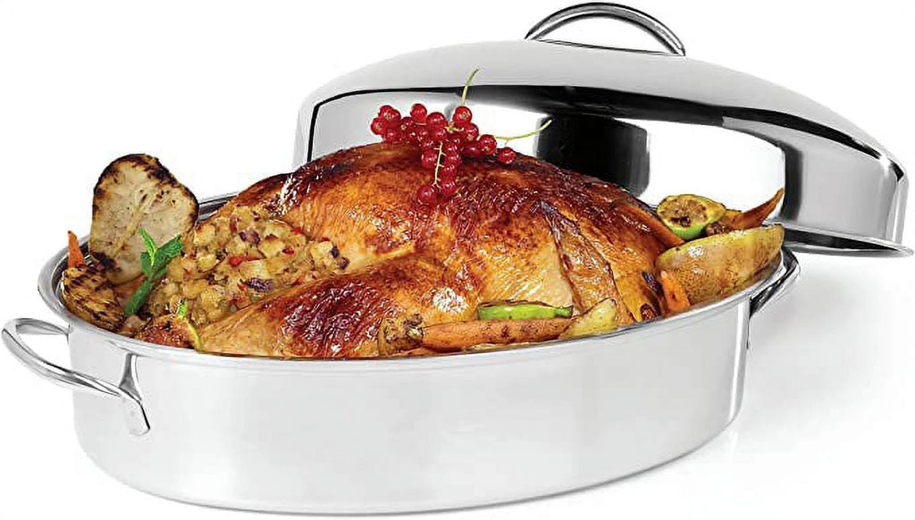 42cm Stainless Steel Oval Turkey Roaster With Rack & Lid H481
