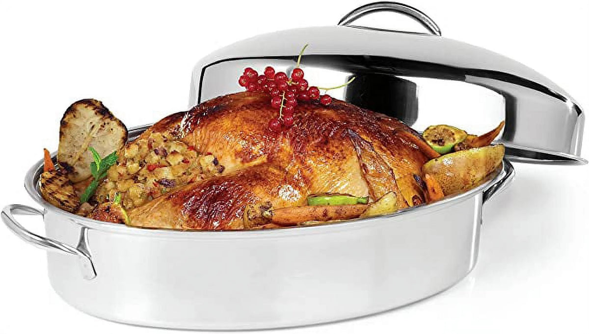 42cm Stainless Steel Oval Turkey Roaster With Rack & Lid H481
