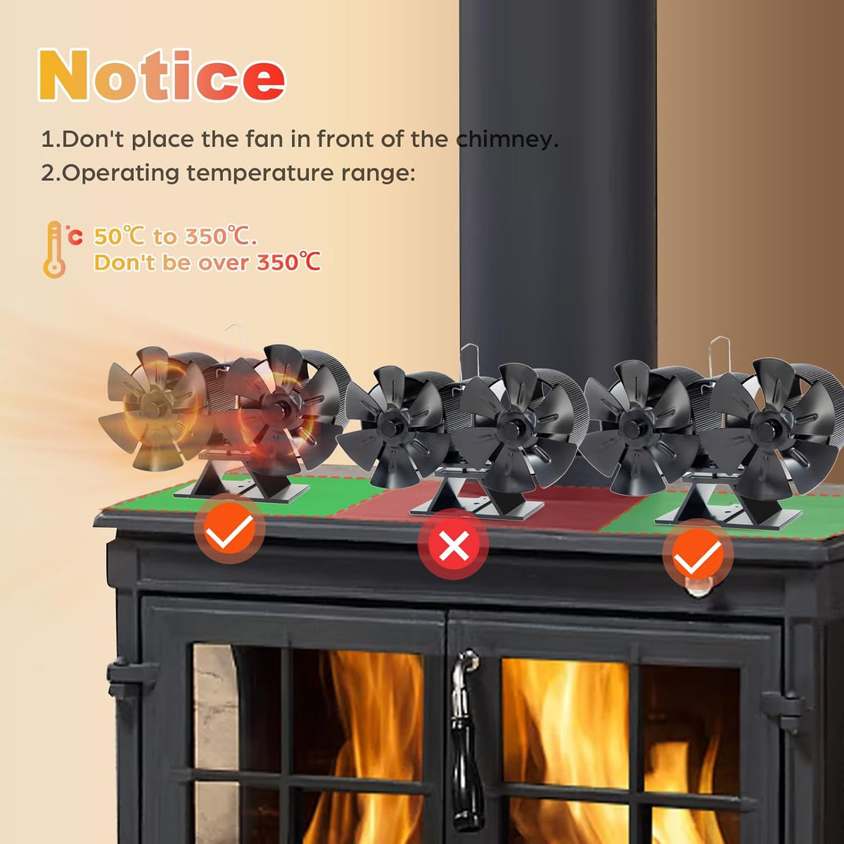 Non Electric Thermal Wood Stove Fan with Thermometer Q90474
