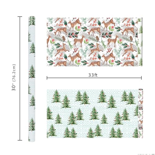 Reversible Kraft Christmas Wrapping Paper - Jumbo Roll - 30 Inch X 33 Feet - Vintage Trucks Design D1210