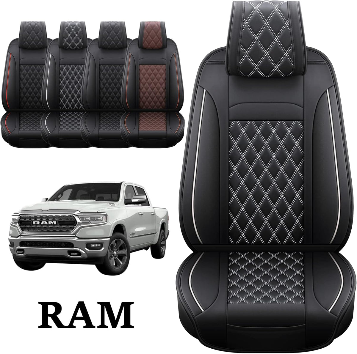 Waterproof Synthetic Leather Seat Covers 5PCS Full Set Black Brown F5261