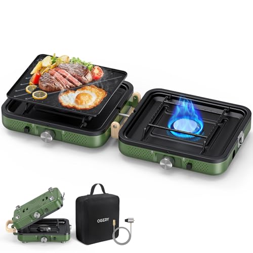2-Burner Portable Propane Camp Stove with Griddle and Carrying Bag Y589