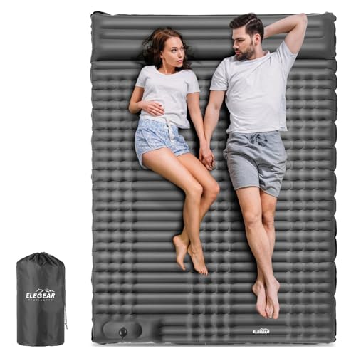 Double Sleeping Pad, 4" Ultra-Thick Self Inflating Camping Pad 2 Person with Pillow Built-in Foot Pump I5176