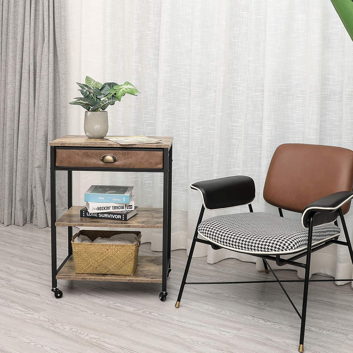 3 Tier Printer Stand with Storage Drawer and Wheel J2268