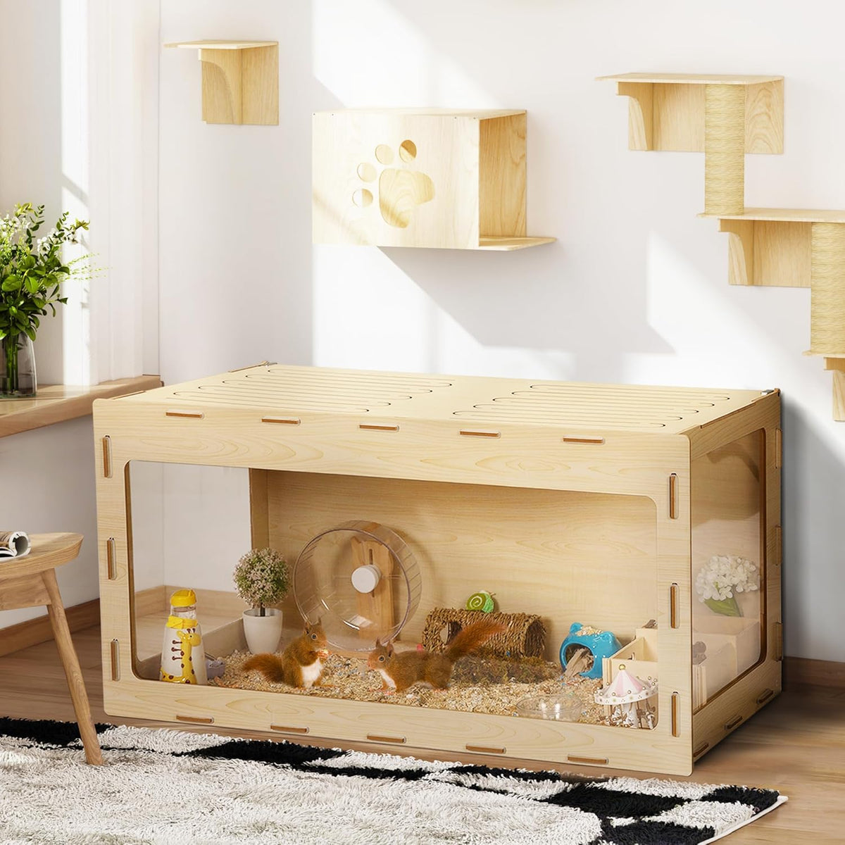 40" Large Wooden Hamster Cage with Acrylic Sheets L9925