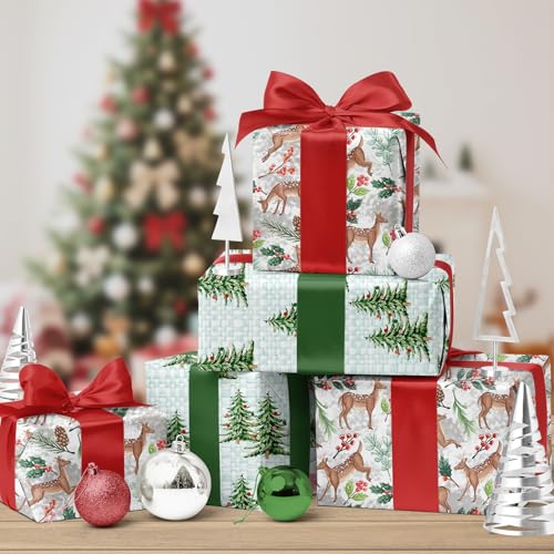 Reversible Kraft Christmas Wrapping Paper - Jumbo Roll - 30 Inch X 33 Feet - Vintage Trucks Design D1210