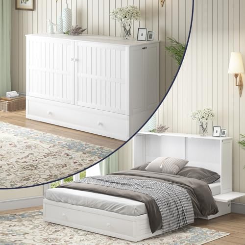 Queen Size Wall Bed with Charging Station, Solid Wood Frame, Burnt Orange I71349