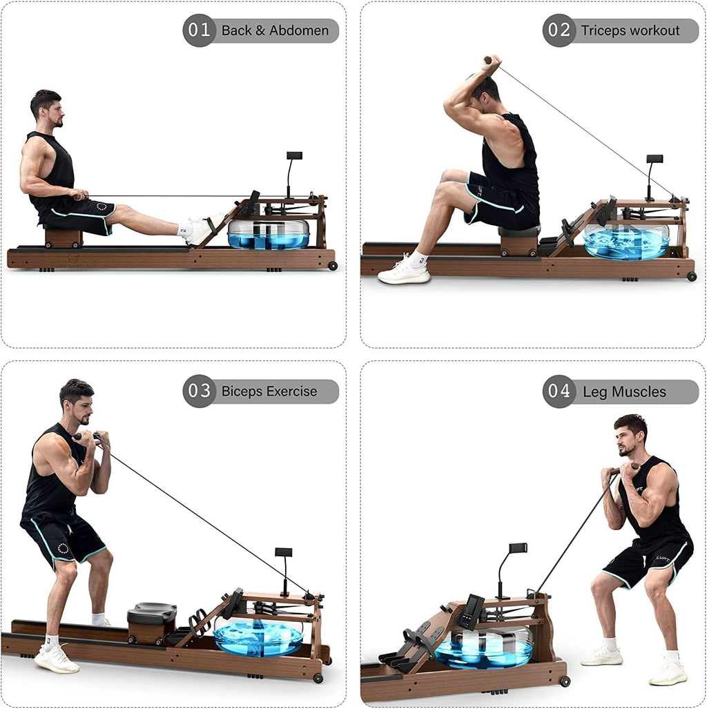 ASH Wood Water Resistance Rowing Machine with Bluetooth Monitor A1800