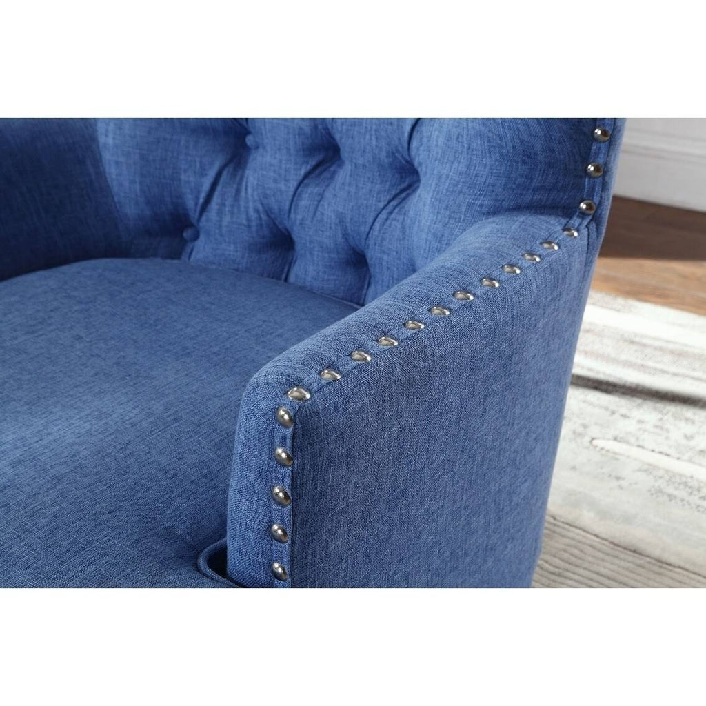 Blue Button Tufted Accent Chair with Nailhead Trim P235