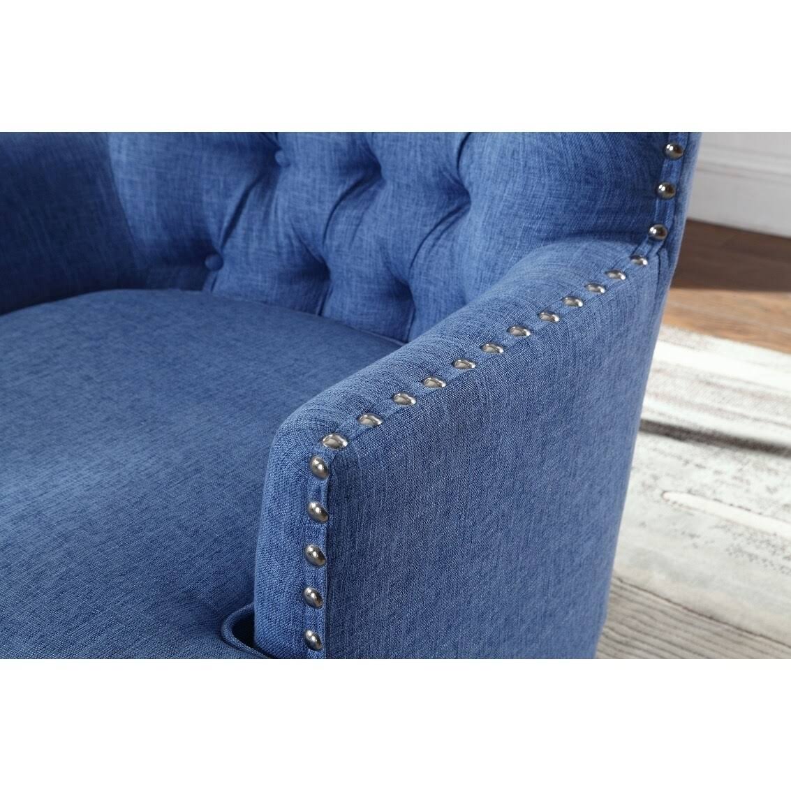 Blue Button Tufted Accent Chair with Nailhead Trim P235