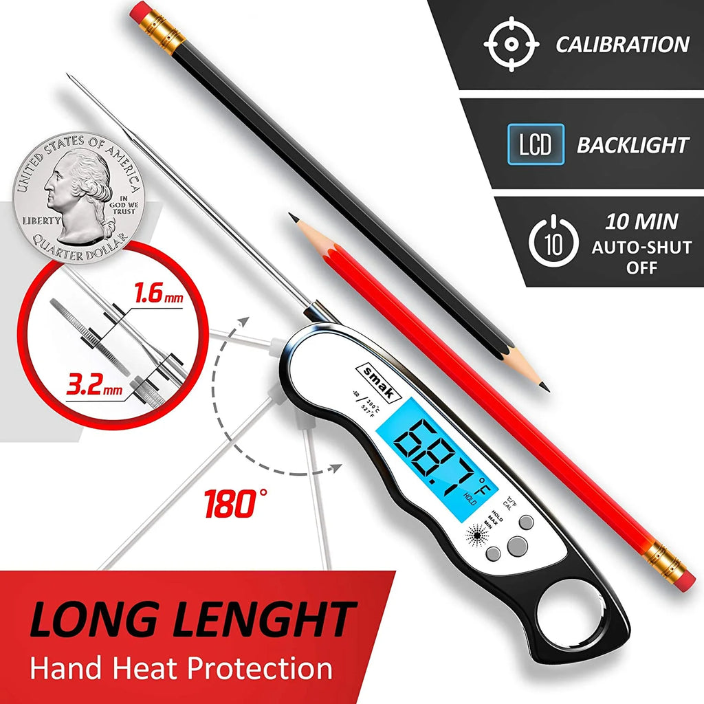 Waterproof Digital Instant Read Meat Thermometer with Backlight LCD U5482