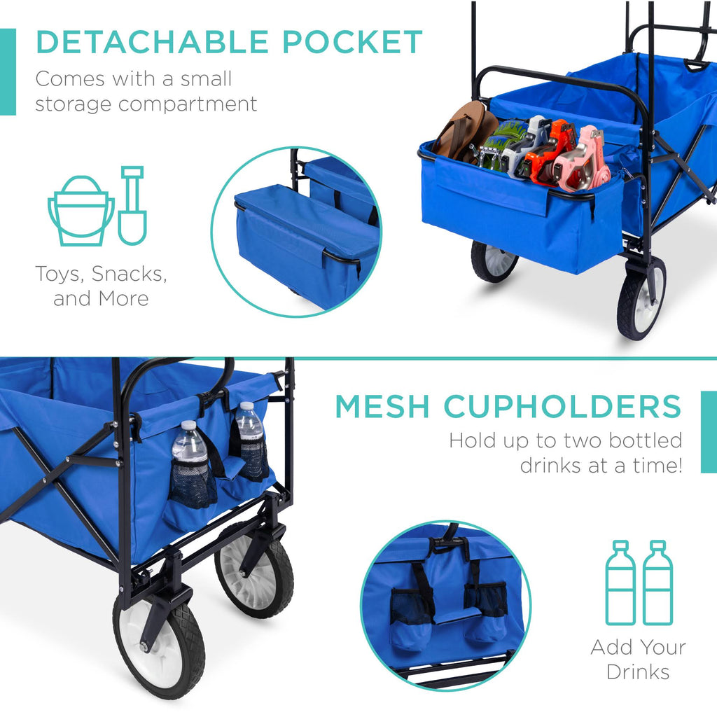 Blue Folding Utility Cargo Wagon Cart with Removable Canopy J123