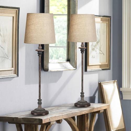 Set of 2 Weathered Brown Linen Fabric Table Lamps I293