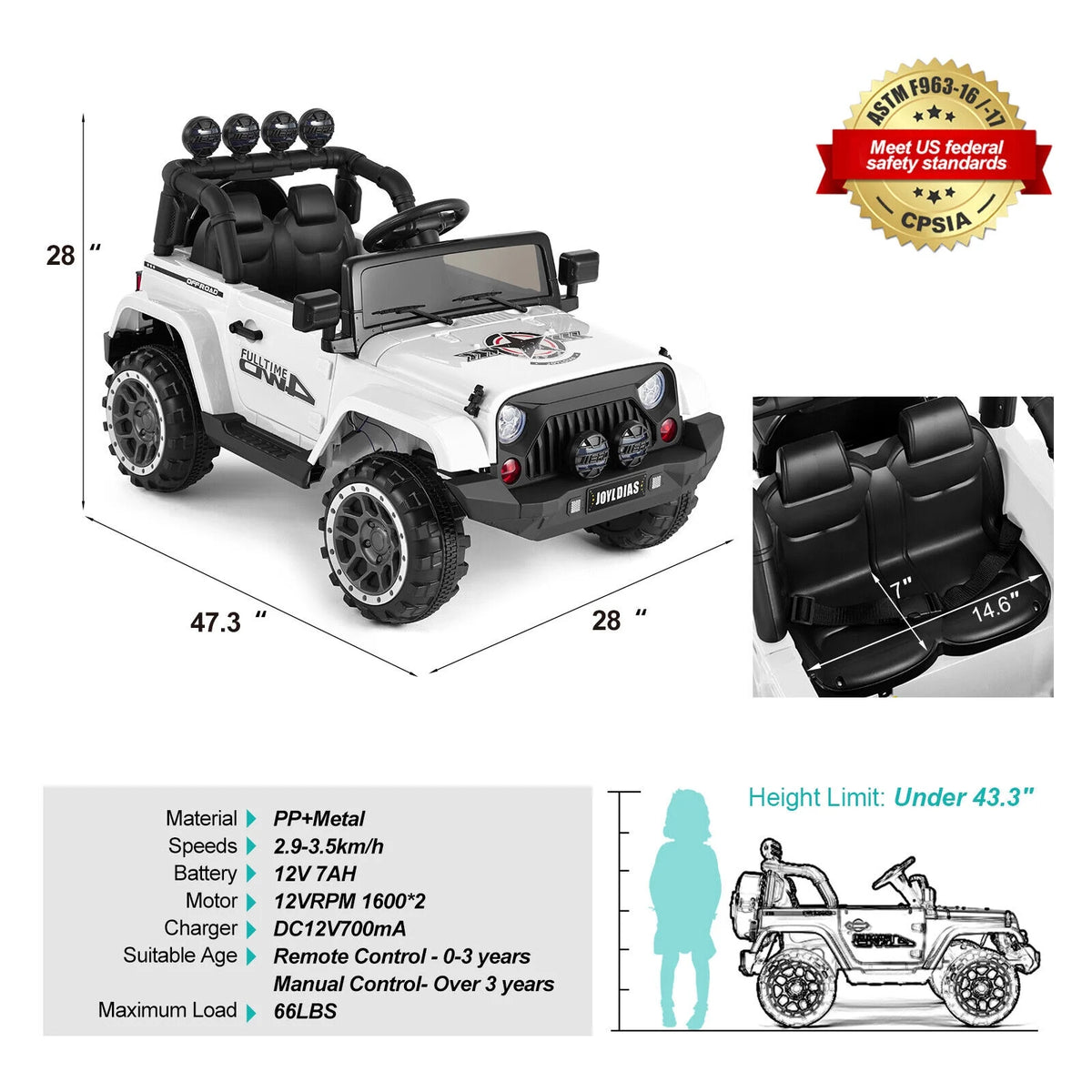 12V Kids Ride on Truck Electric Car with Remote Control L847335