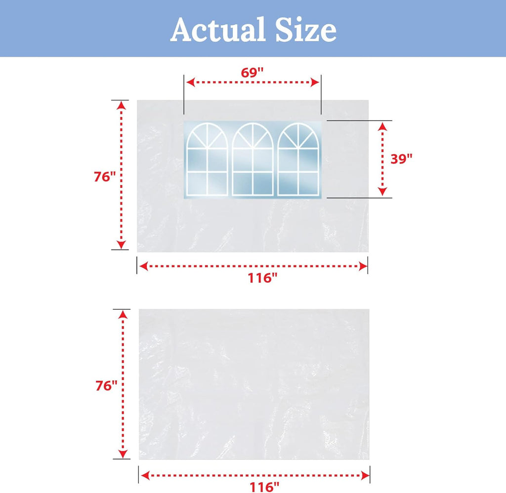 Tent Side Panel Replacement for Folding Canopy Gazebo Marquee (2 Pcs with Window, 1 Pc without Window, White) J74289