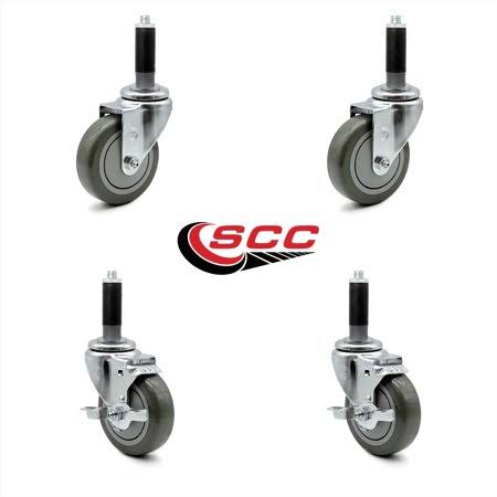 4 inch Gray Polyurethane Swivel Expanding Stem Caster Set 2 Brake E226237