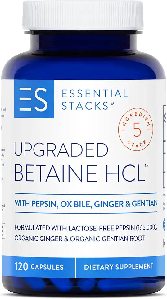 Betaine HCL with Pepsin, Ox Bile, Organic Gentian & Ginger 120 Capsules E763695