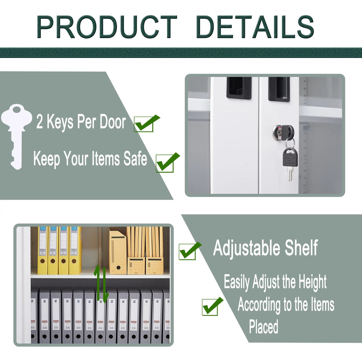 Metal Storage Cabinet with Glass Lockable Door and 2 Adjustable Shelves G554
