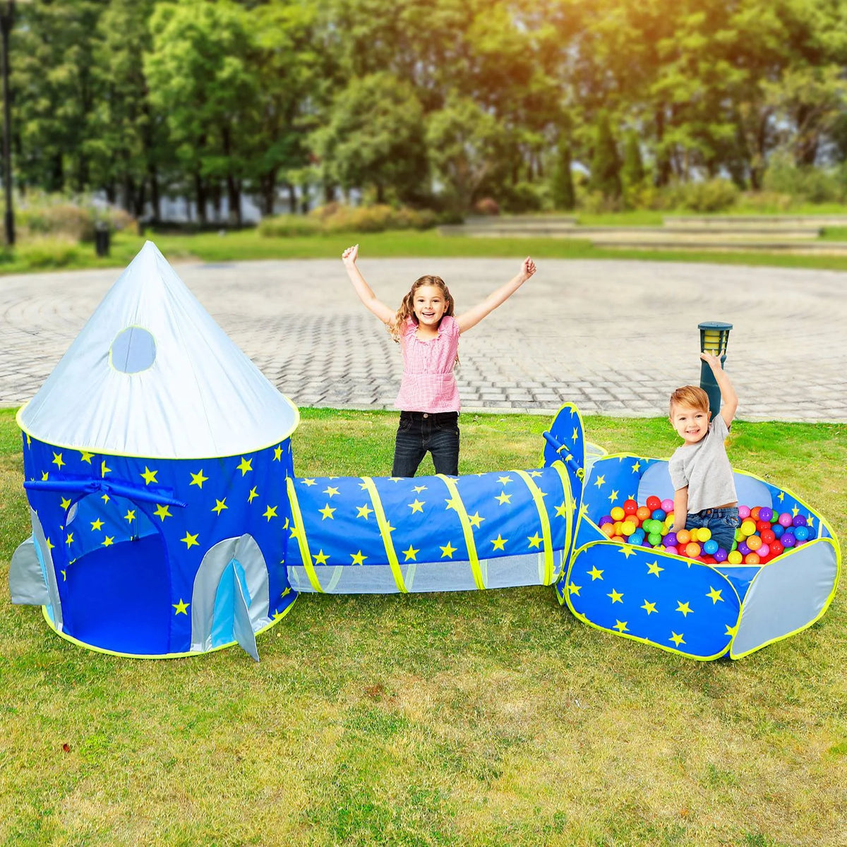 3 in 1 Foldable Kids Play Tent with Storage Bag, Blue X555