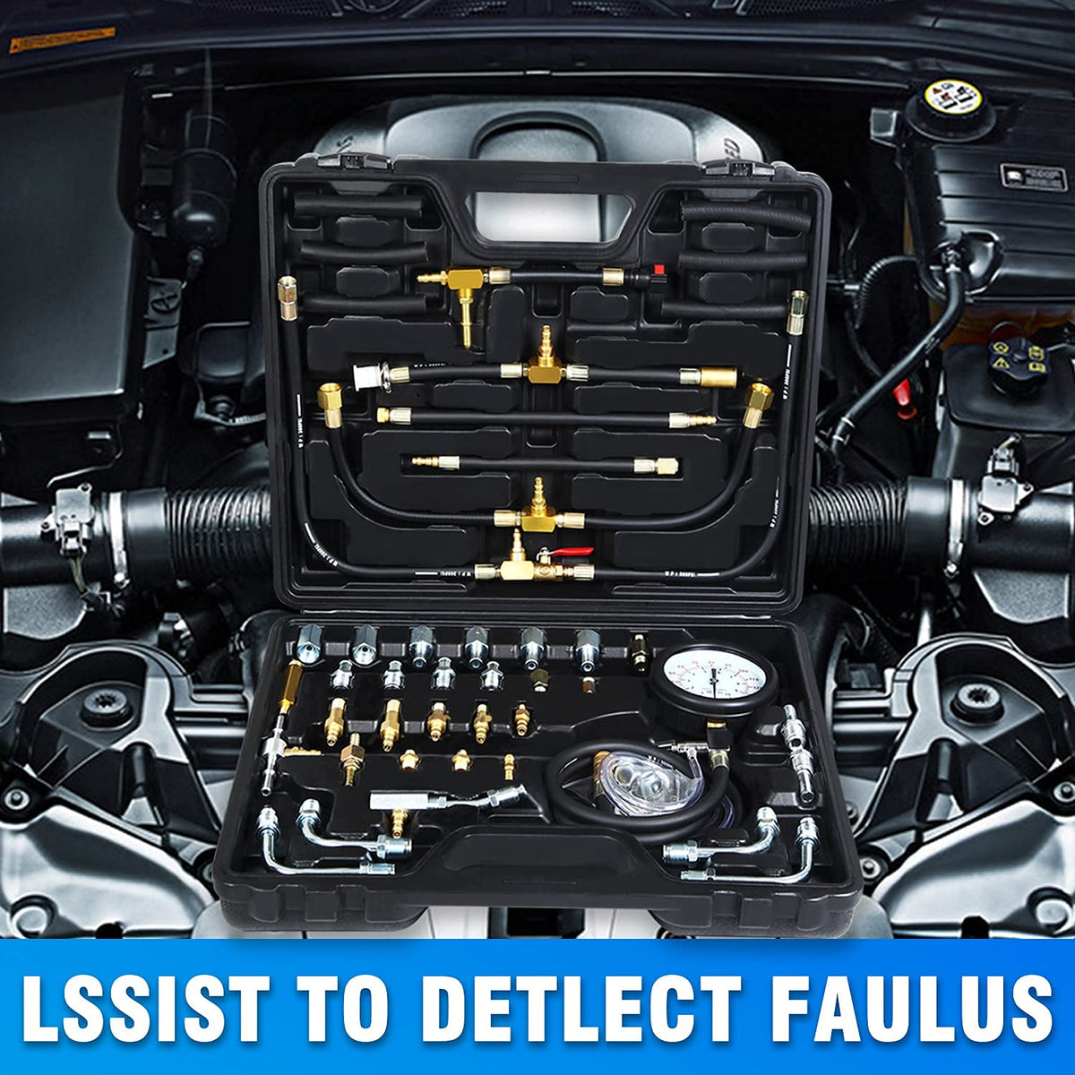 Fuel Pressure Test Kit, Fuel Injection Pressure Tester Kit Gauge 0-140 PSI/10 bar Scale, Dual Dial Y428569