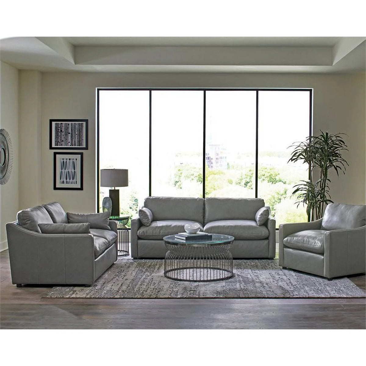 Gray Leather Upholstered Sofa Set S930
