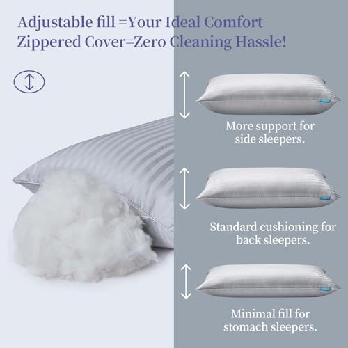 Queen Size Set of 2 Gray Down Alternative Pillows T8429